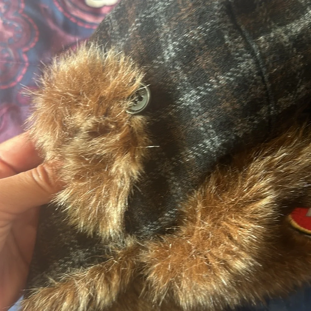 San Francisco 49ers Faux Fur Trapper Hat - Brown Plaid